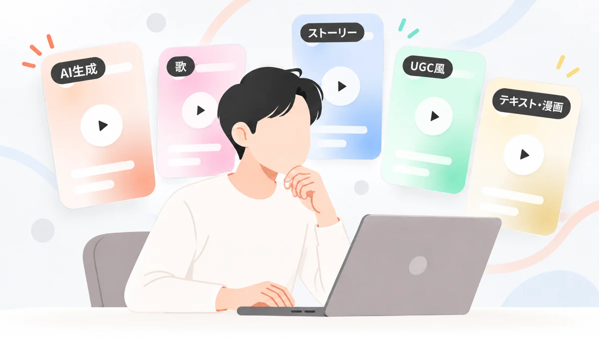 AI生成・歌・ストーリー・UGC風・テキスト漫画の5つの型